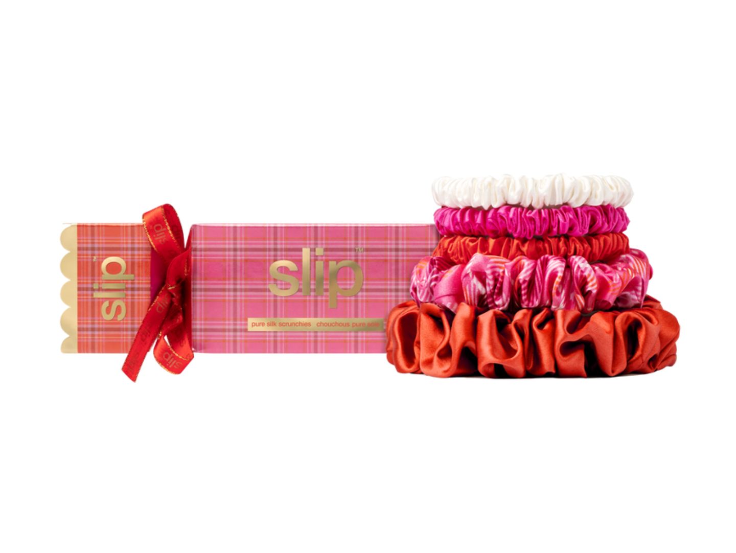 Slip pure silk assorted scrunchie cracker in Scarlet