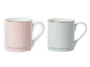 Ragdale Hall Spa Bone China Mug - Leaves, gold trim. Either Pink or green 
